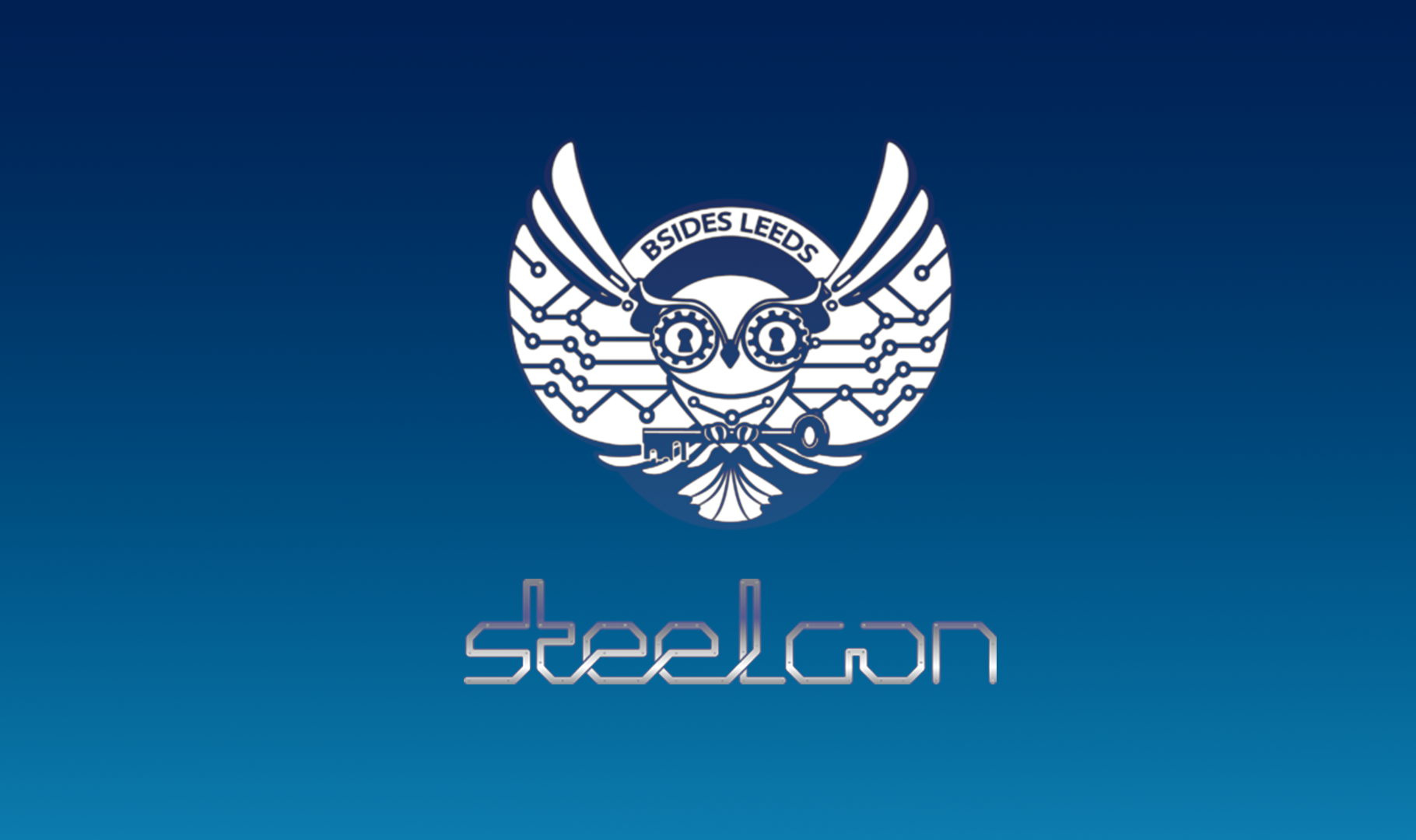 Composite of the BSides Leeds and SteelCon logos on a blue background
